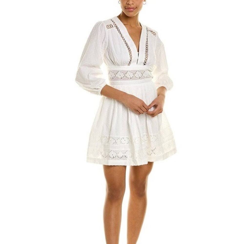 CAARA White Swiss Dot Lace Trim Mini Dress Size XL Boho Cottagecore Cotton